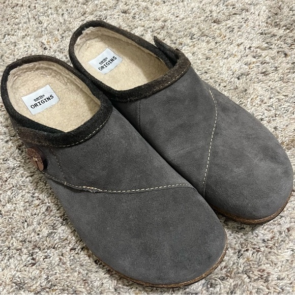 Earth Origins Gray Leather Sherpa Lined Clogs Size 11 NWOT - Picture 1 of 11